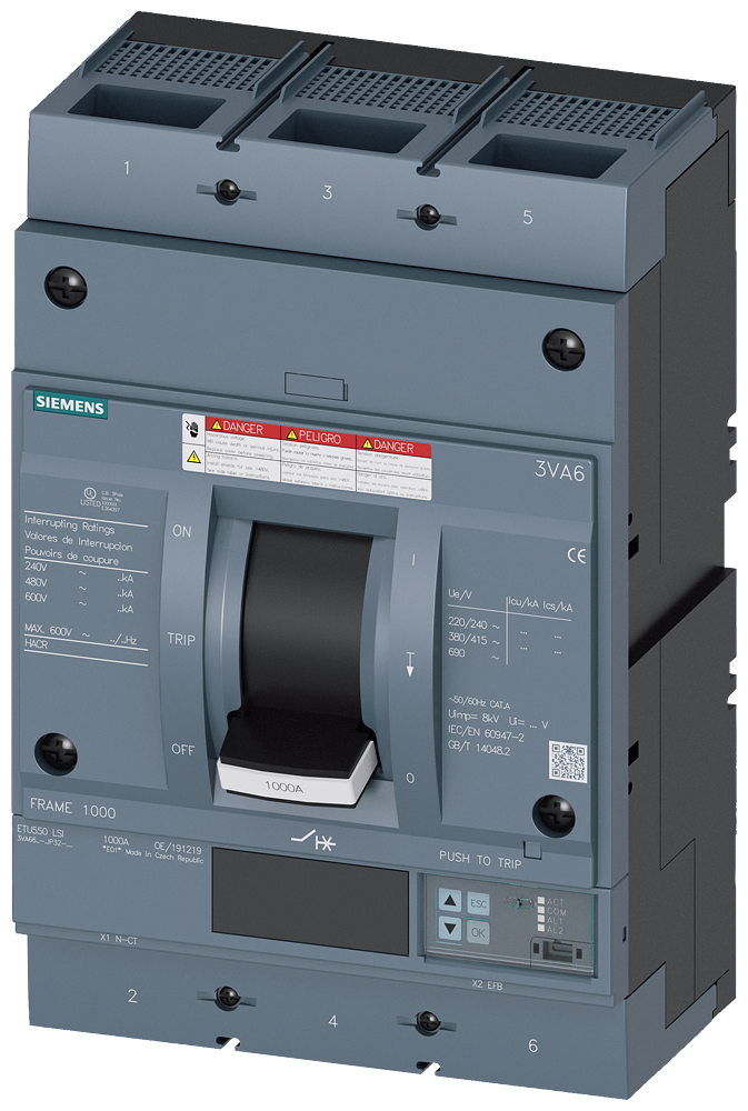 3VA66 BRKR,3P,1000A,22kA@600V,ETU550,LSI