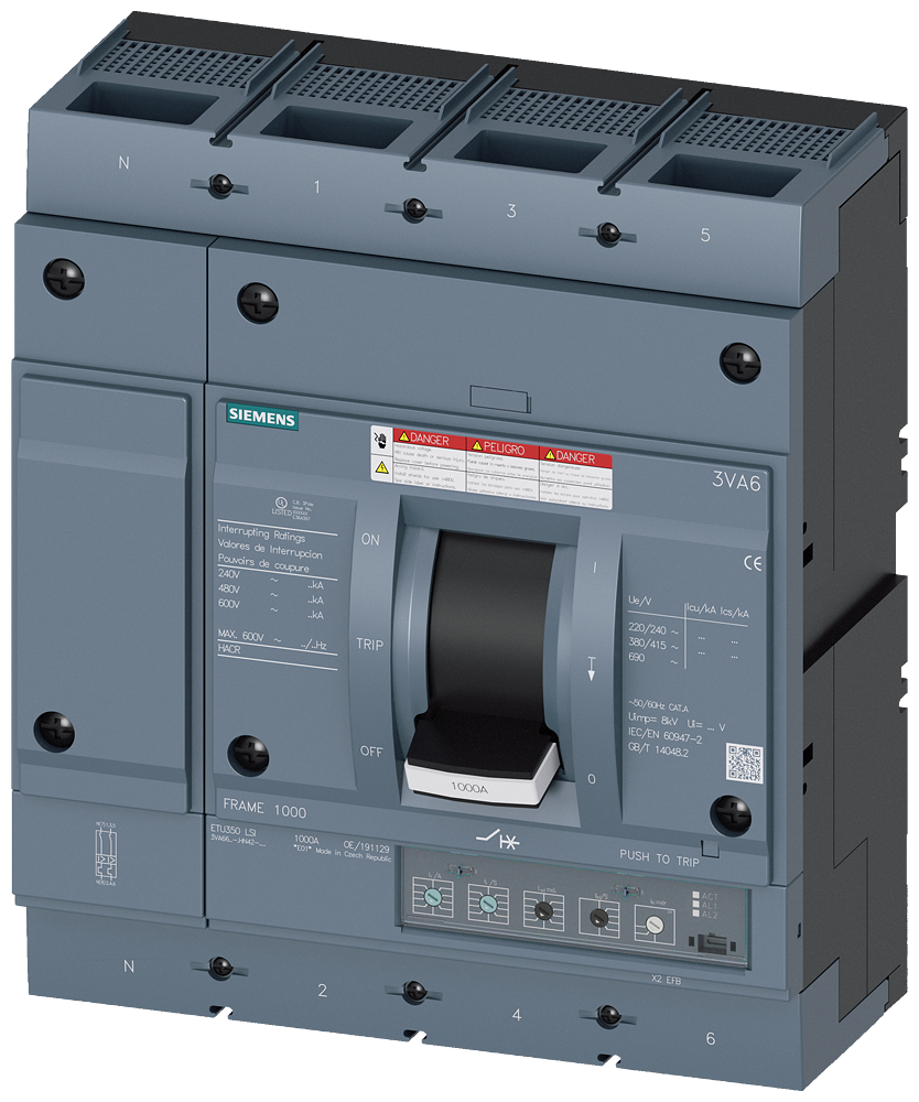 3VA66 BRKR,4P,1000A,22kA@600V,ETU350,LSI