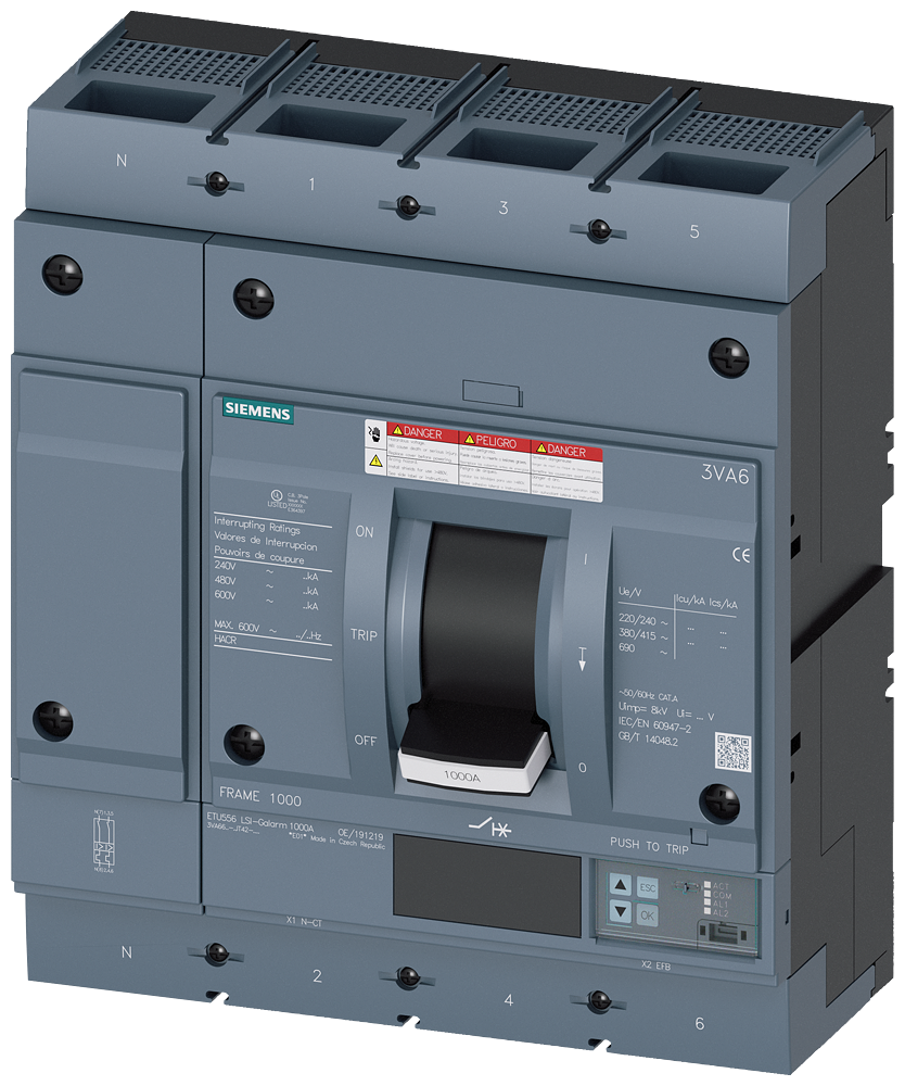 3VA66 BRKR,4P,1000A,18kA@600V,ETU556,LSI