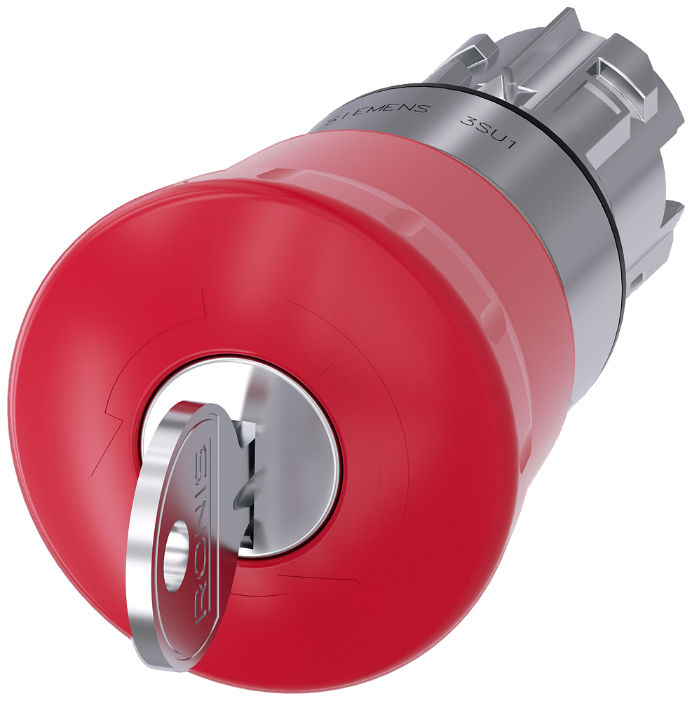 Emergency stop mushroom pushbutton, 22 mm, round, metal, high gloss, red, wit...