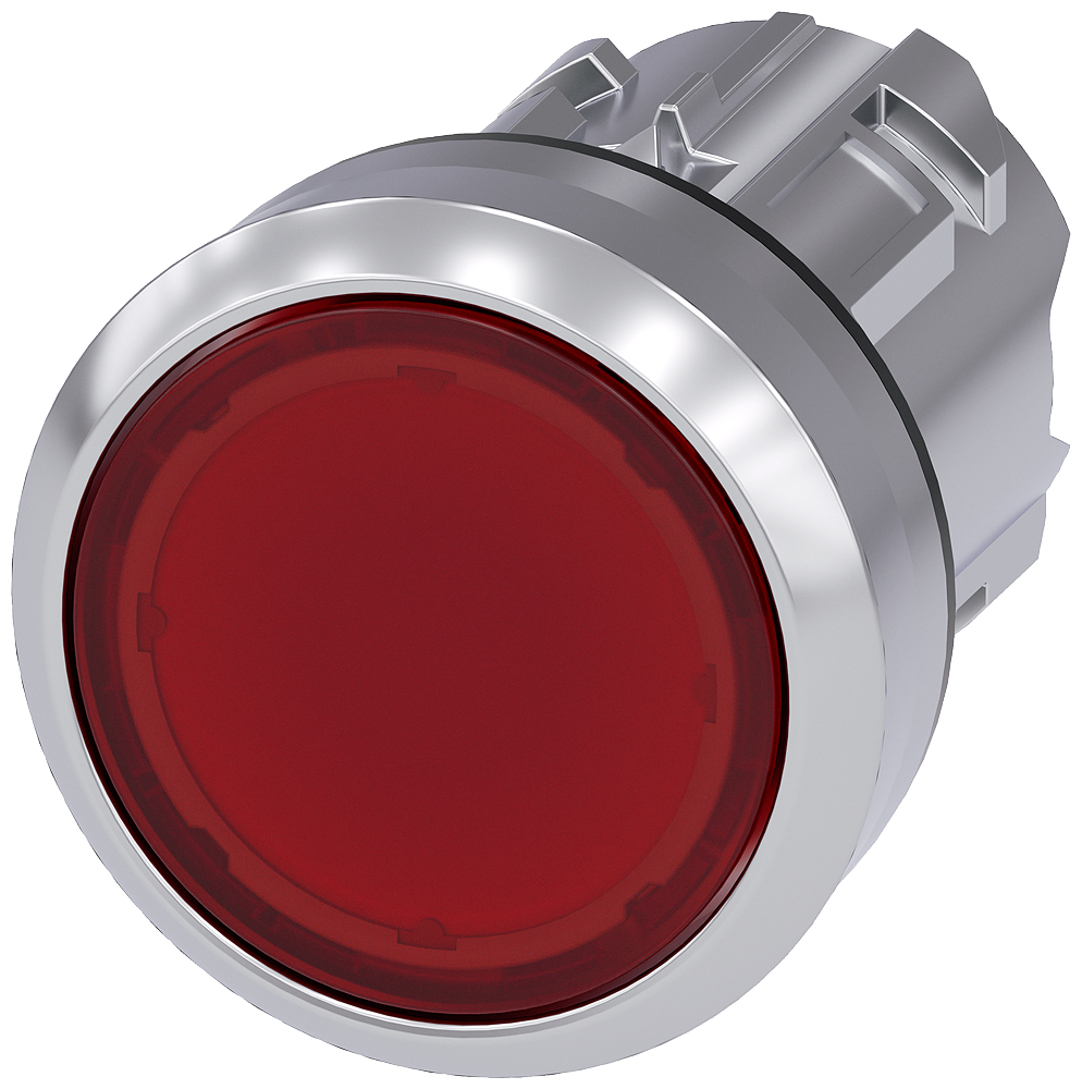 Pushbutton, illuminated, 22 mm, round, metal, high gloss, red, button