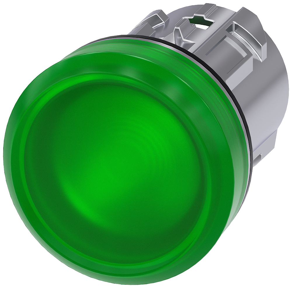 Indicator light, 22 mm, round, metal, high gloss, green, lens, smooth