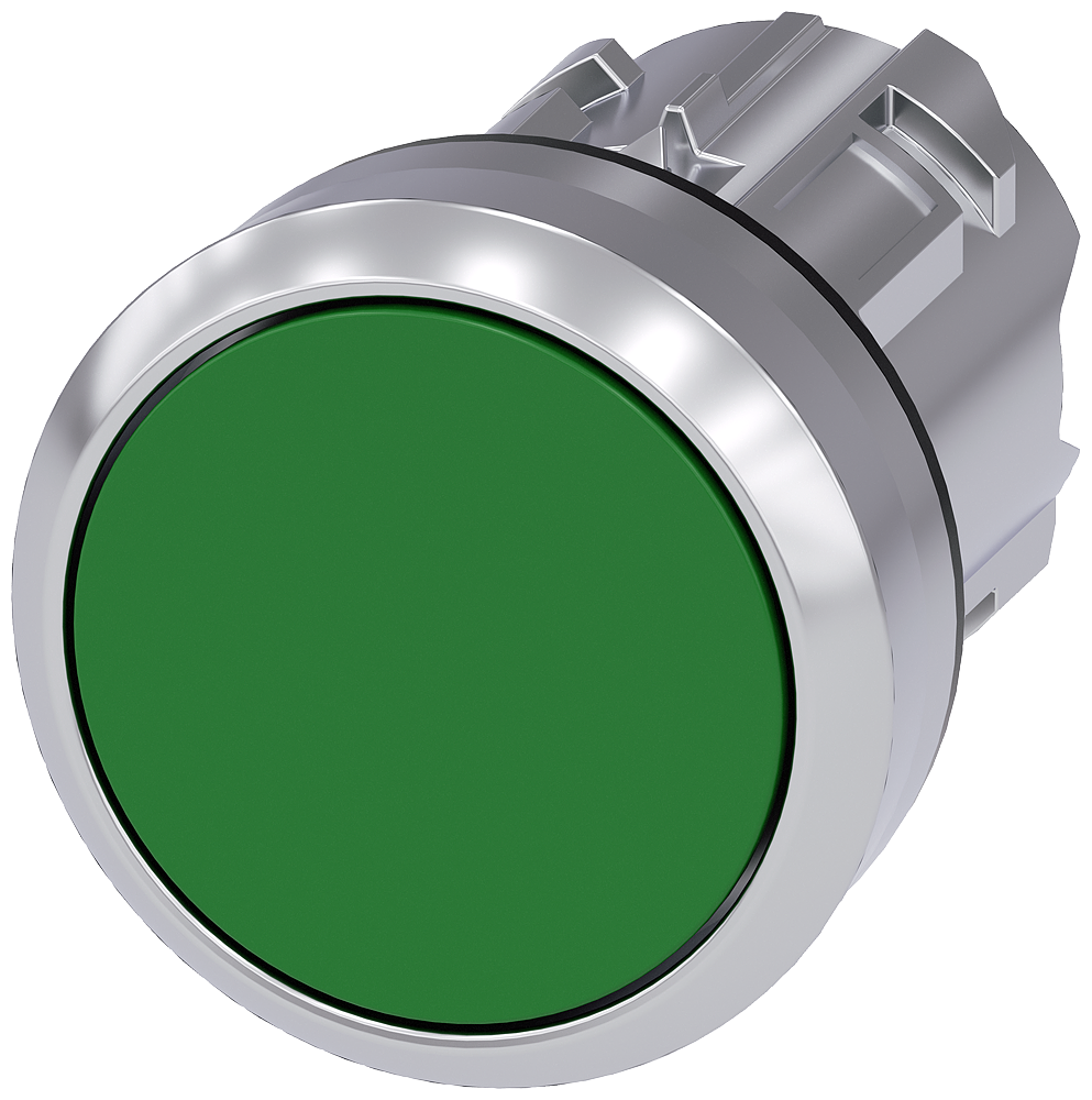 Pushbutton, 22 mm, round, metal, high gloss, green, button