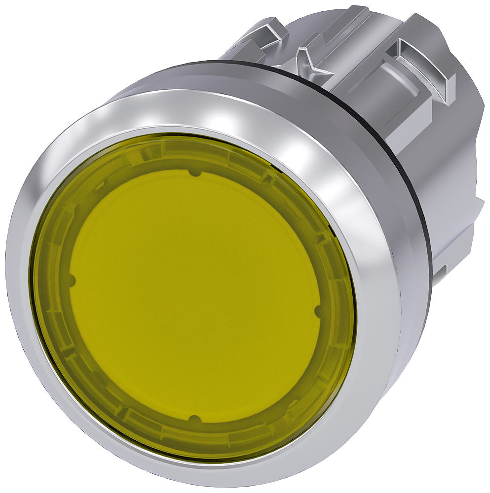 Pushbutton, illuminated, 22 mm, round, metal, high gloss, yellow, button