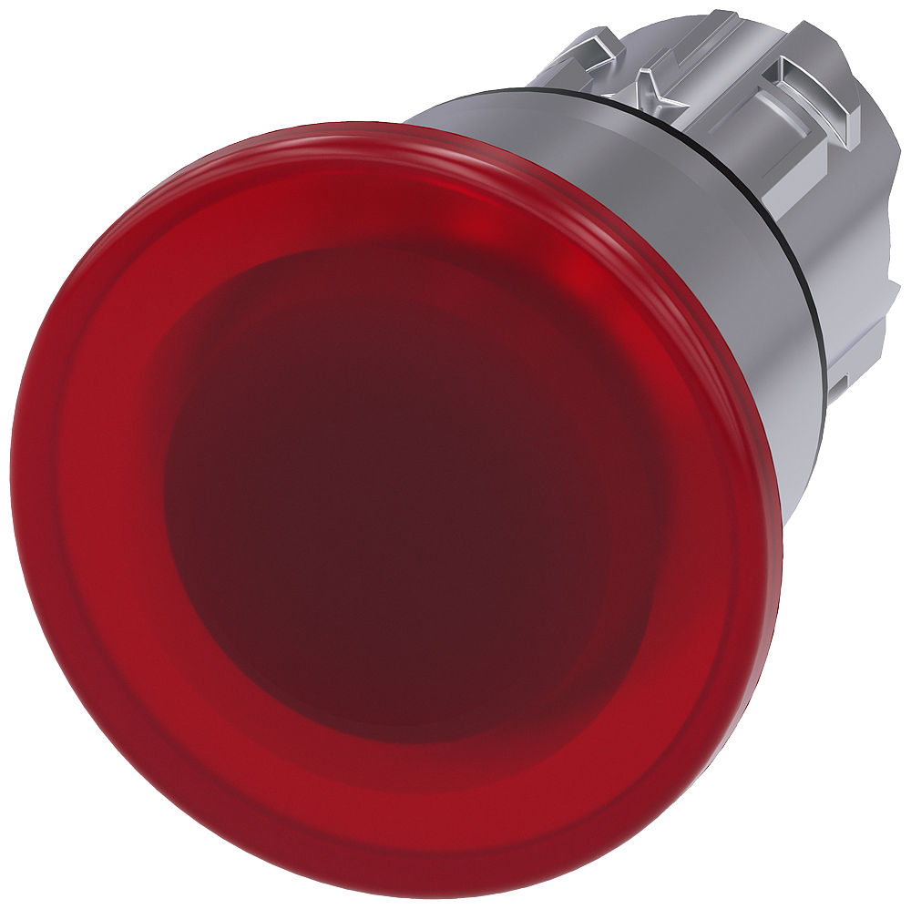 Mushroom pushbutton, illuminated, 22 mm, round, metal, high gloss, red, 40 mm