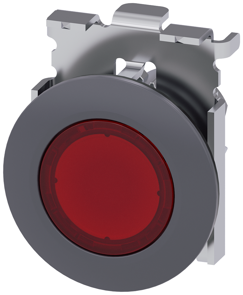 Pushbutton, illuminated, 30 mm, round, metal, matt, red