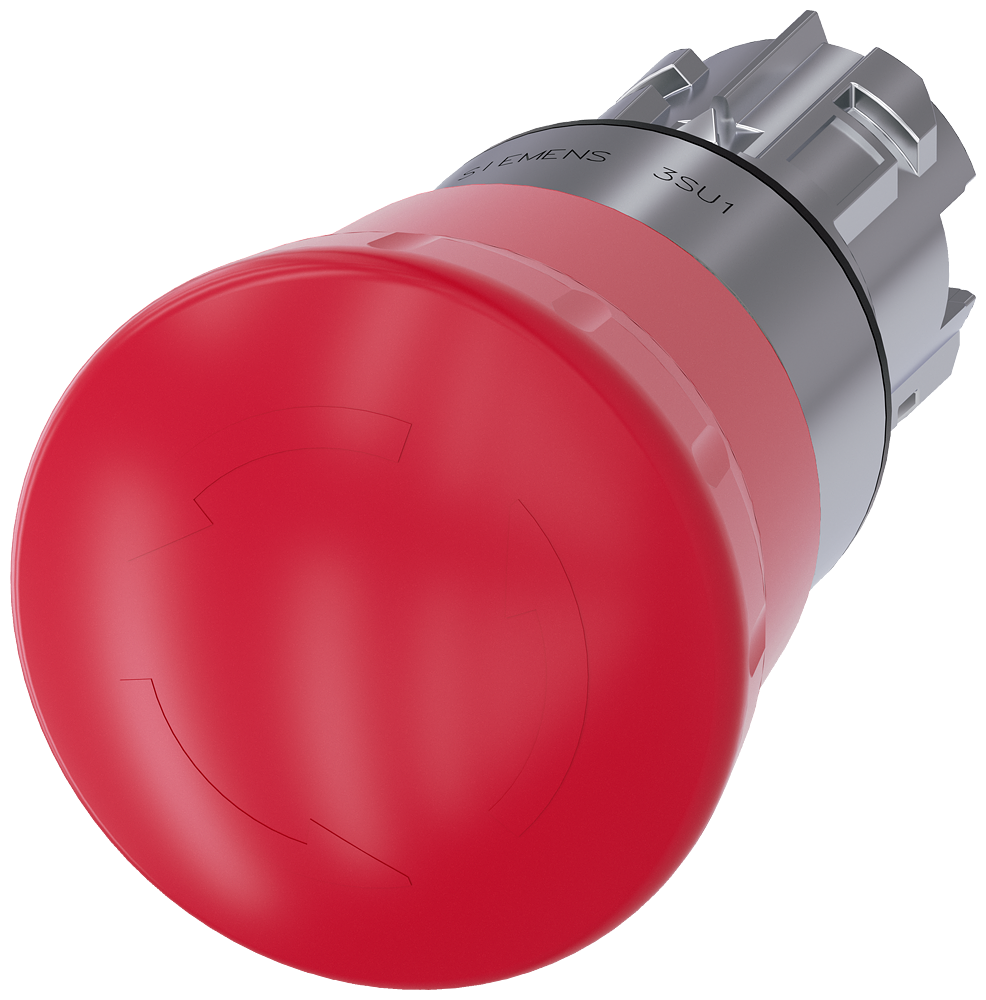 Emergency stop mushroom pushbutton, 22 mm, round, metal, high gloss, red, rot...