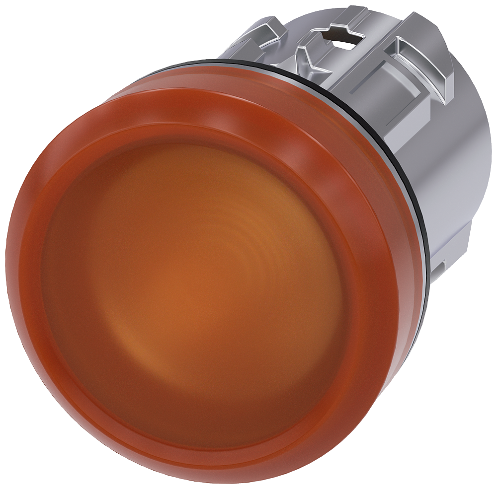 Indicator light, 22 mm, round, metal, high gloss, amber, lens, smooth