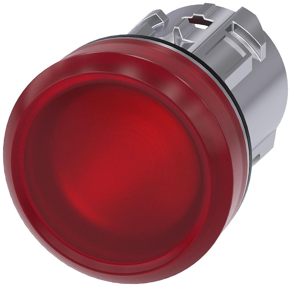 Indicator light, 22 mm, round, metal, high gloss, red, lens, smooth