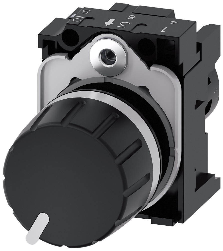 Potentiometer, 22 mm, round, plastic, black, 10 kohm, with holder