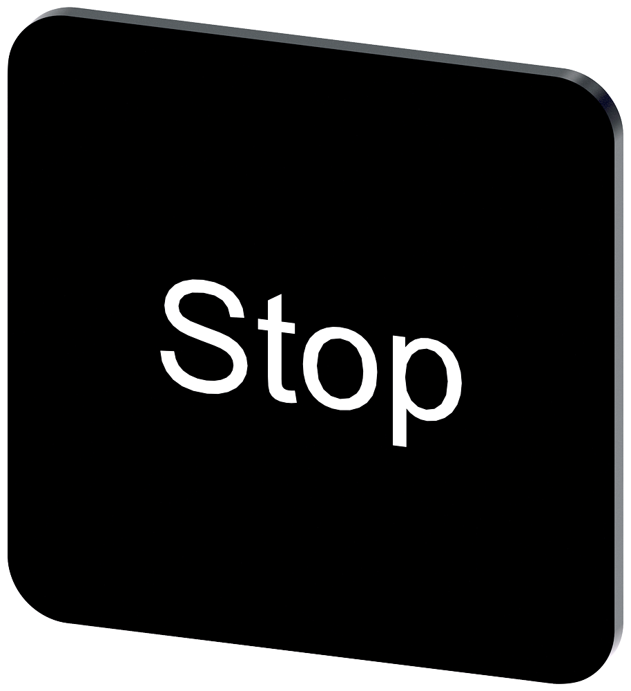 Labeling plate 22 x 22 mm, label black, labeling: Stop