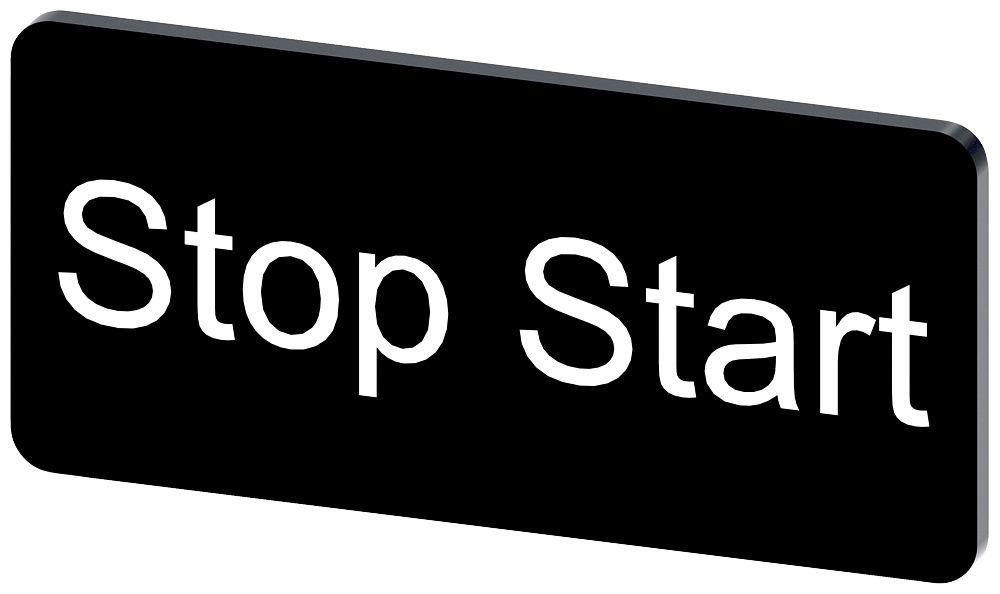 Labeling plate 12.5 x 27 mm, label black, labeling: Stop Start