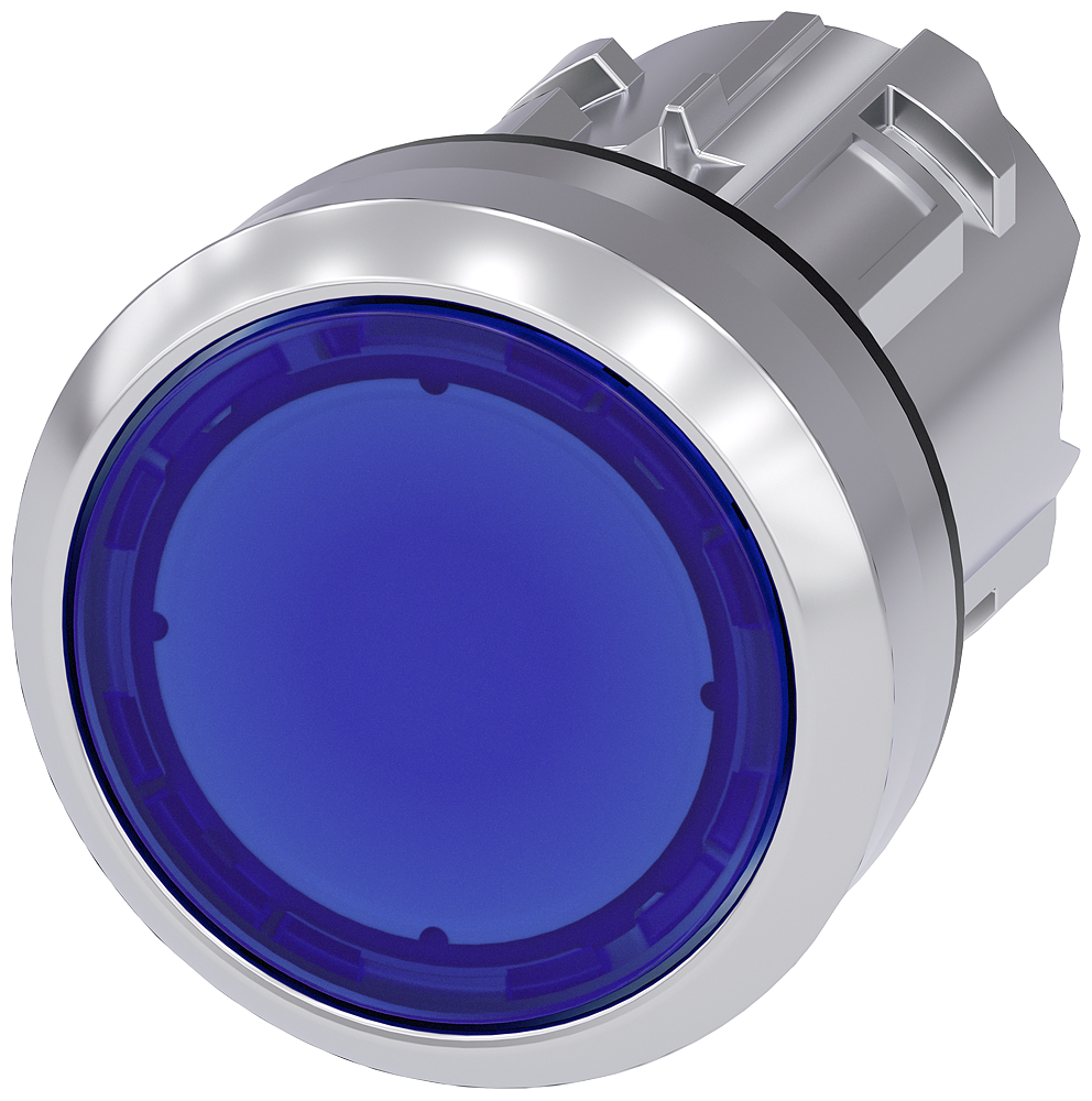 Pushbutton, illuminated, 22 mm, round, metal, high gloss, blue, button