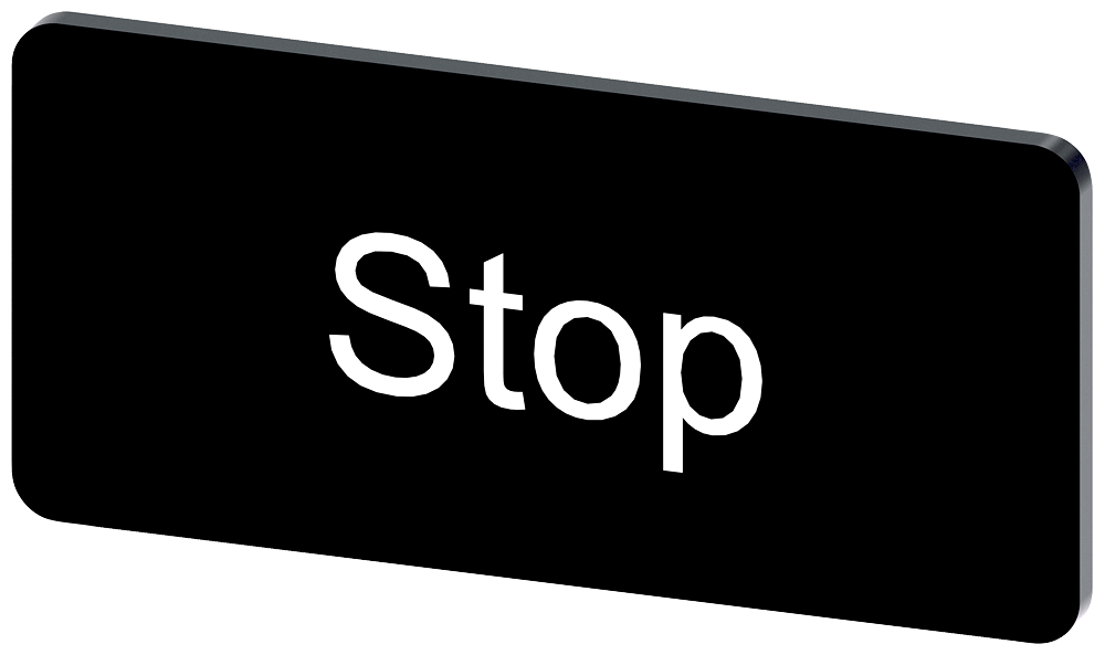 Labeling plate 12.5 x 27 mm, label black, labeling: Stop