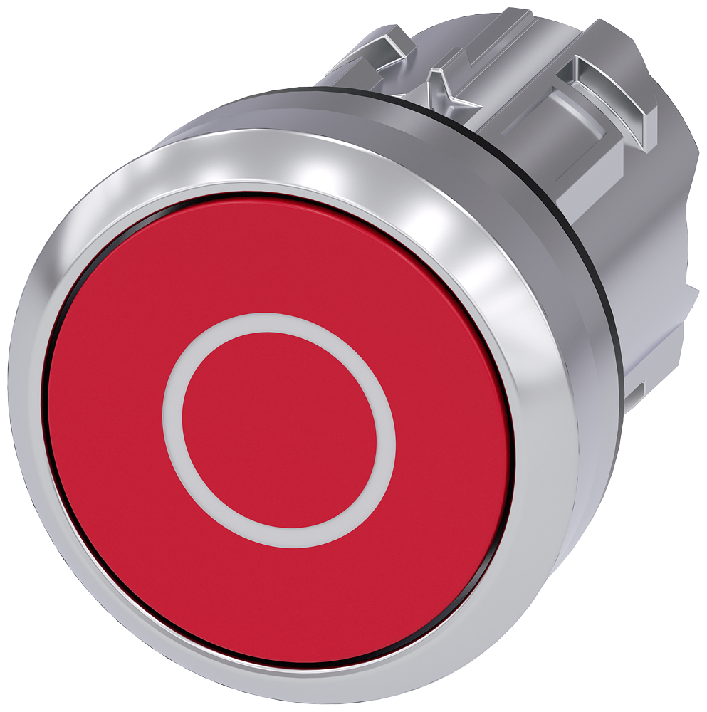 Pushbutton, 22 mm, round, metal, high gloss, red, labeling: O, button