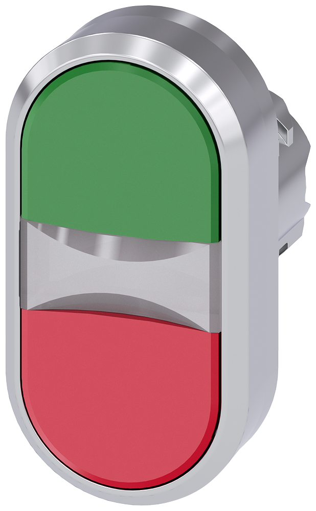 Twin pushbutton, 22 mm, round, metal, high gloss, green, red