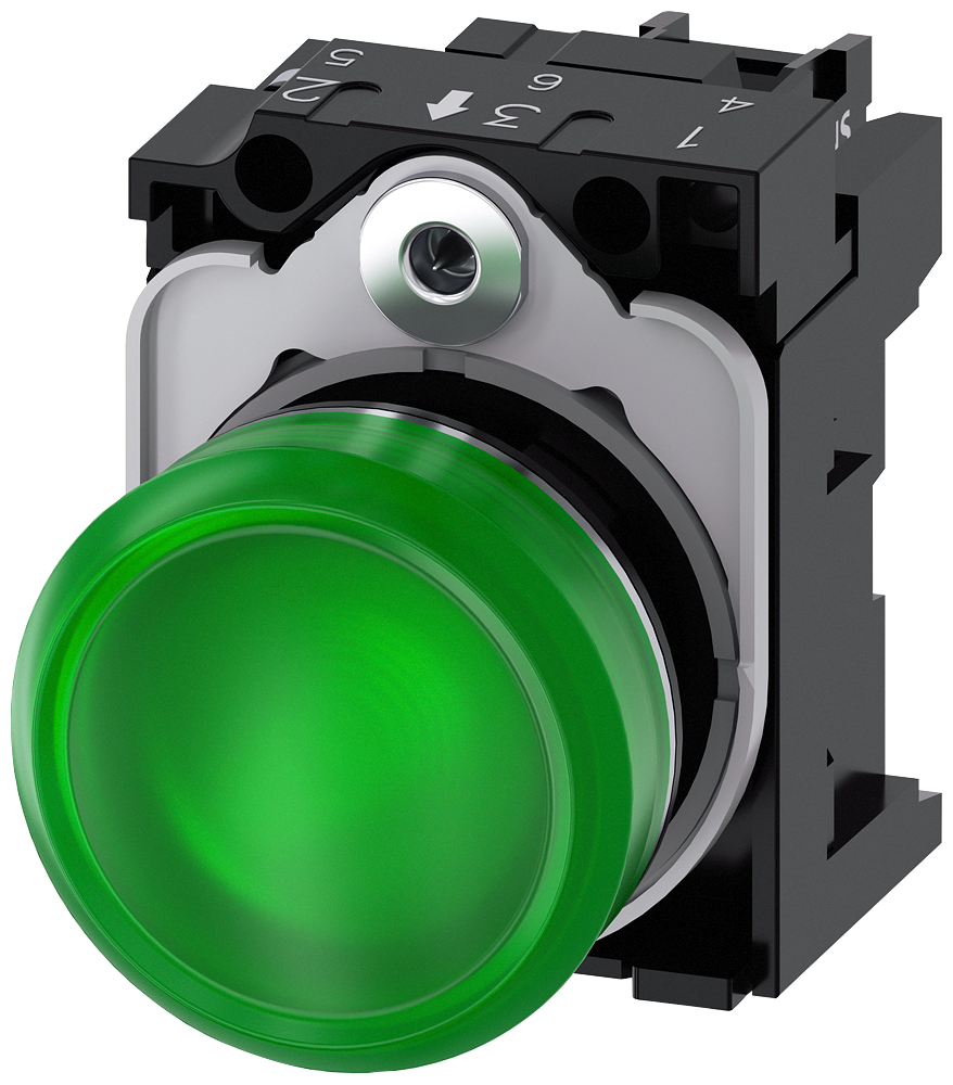 Indicator light, 22 mm, round, metal, high gloss, green, lens, smooth, 24 V A...