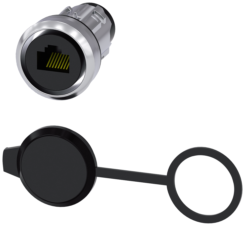 RJ45 connection, 22 mm, metal high gloss, silver