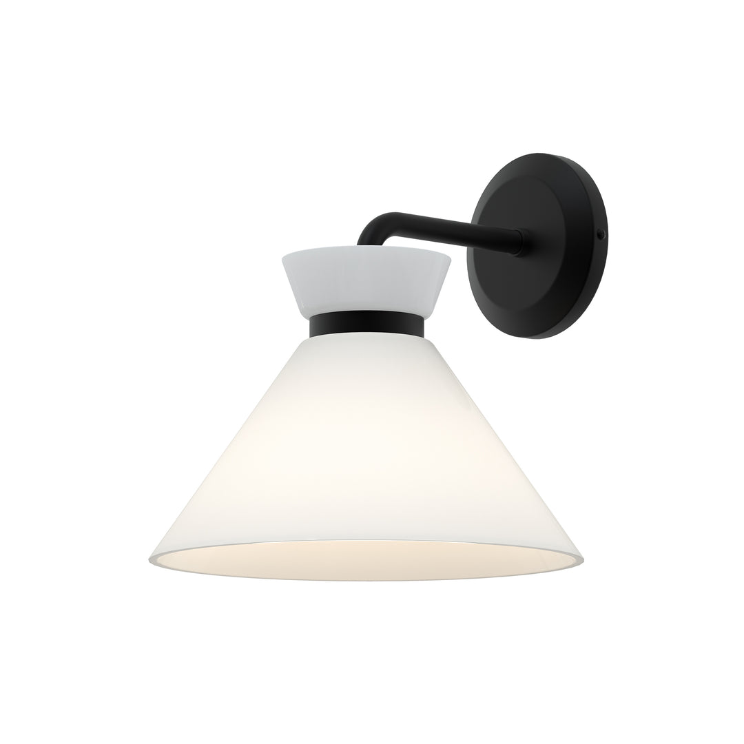 Halston 8-in Glossy Opal Glass/Matte Black 1 Light Wall/Vanity