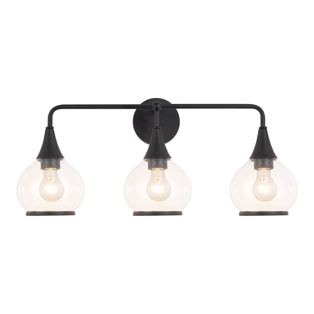 Hazel 26-in Clear Glass/Matte Black 3 Lights Vanity