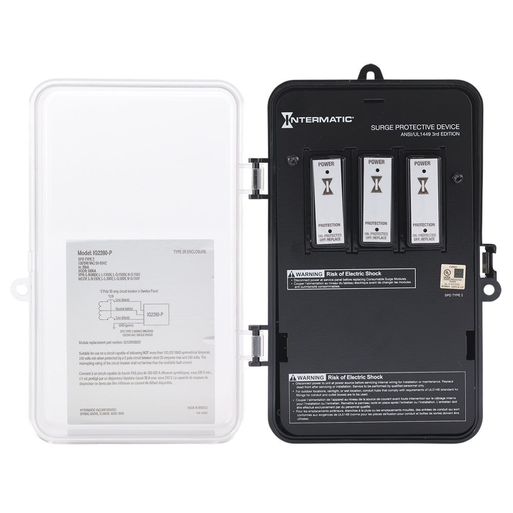 Whole House Surge Protective Device, 6-Mode, 1-Phase, 120/240 VAC, Type 2