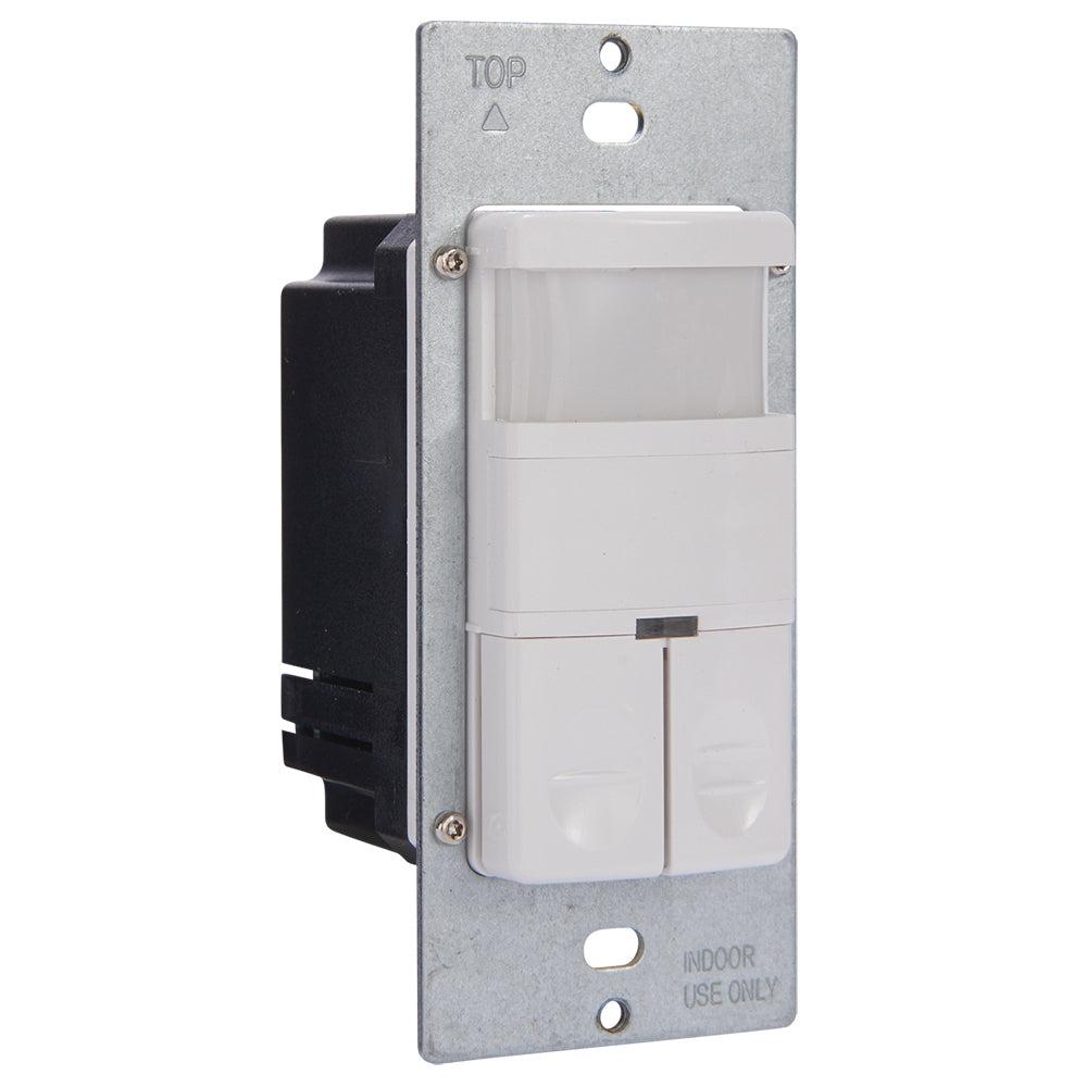 Commercial Grade Dual Load In-Wall PIR Occupancy/Vacancy Sensor, No Neutral Required, White