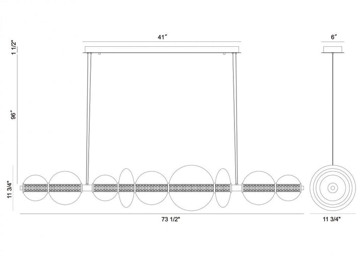 Atomo 74" LED Chandelier In Chrome With Clear Glass