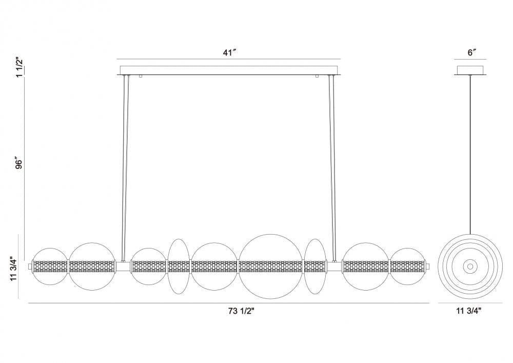 Atomo 74" LED Chandelier In Gold With Clear Glass