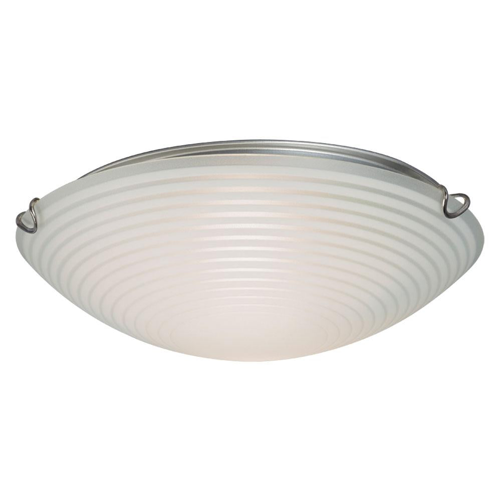 LED Flush Mount Ceiling Light- in Polished Chrome finish with Striped Patterned Satin White Glass