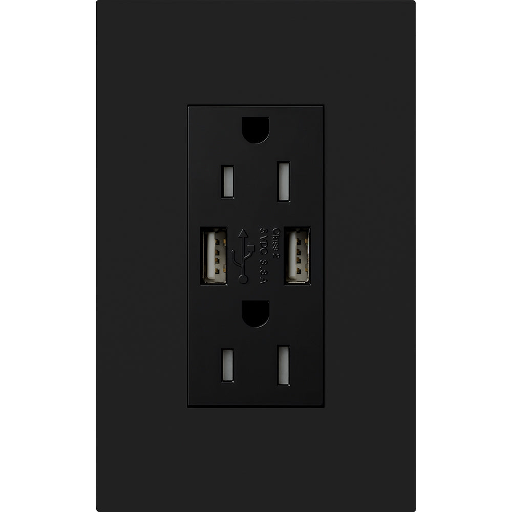 DUPLEX 15A TR DUAL USB RECEPTACLE BL FP