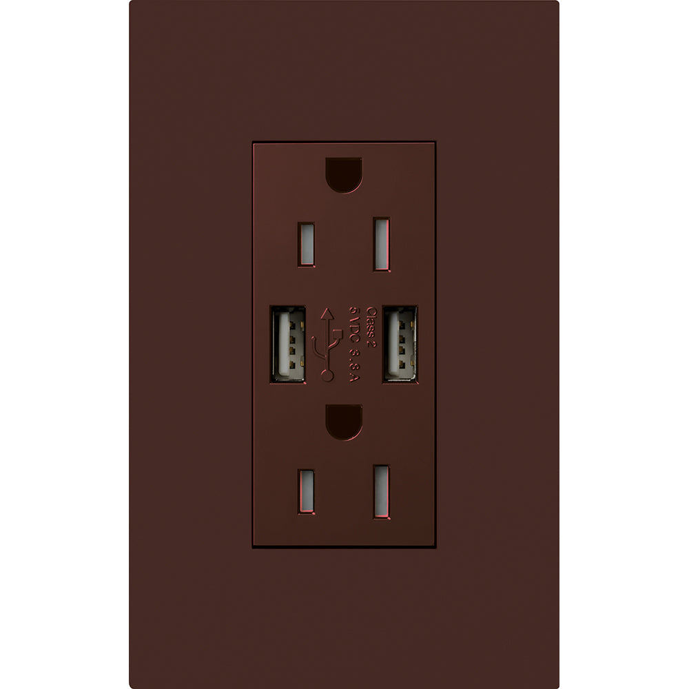 DUPLEX 15A TR DUAL USB RECEPTACLE BR FP