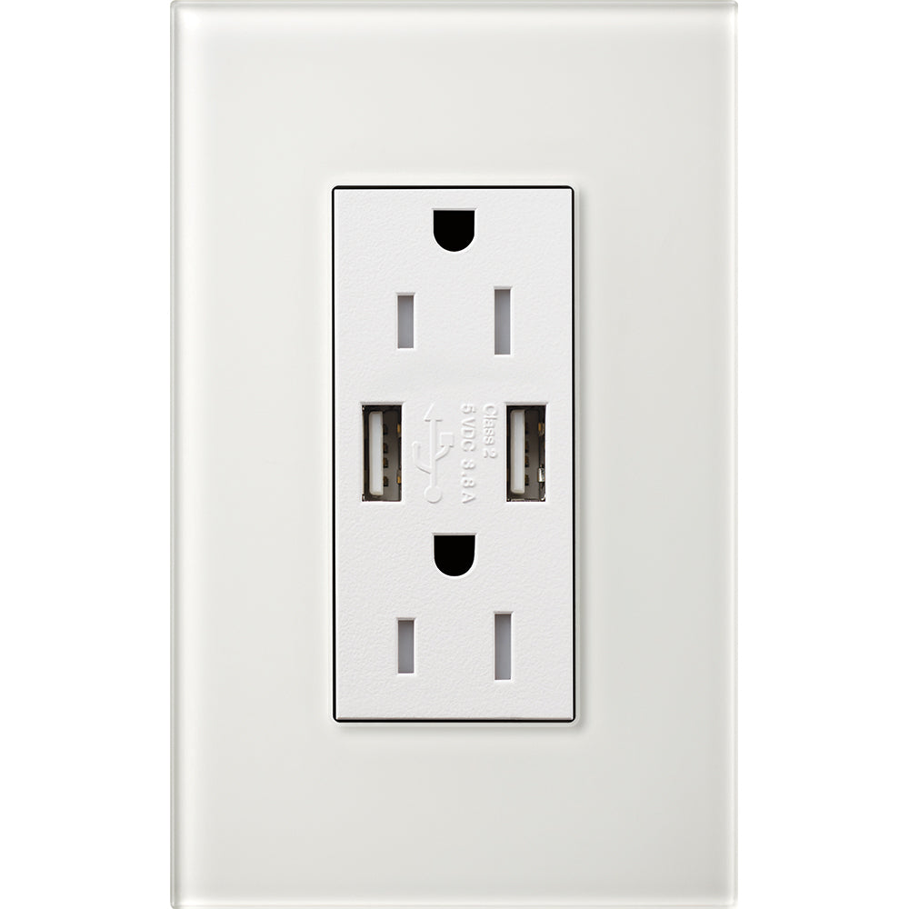 DUPLEX 15A TR DUAL USB RECEPTACLE CWH FP