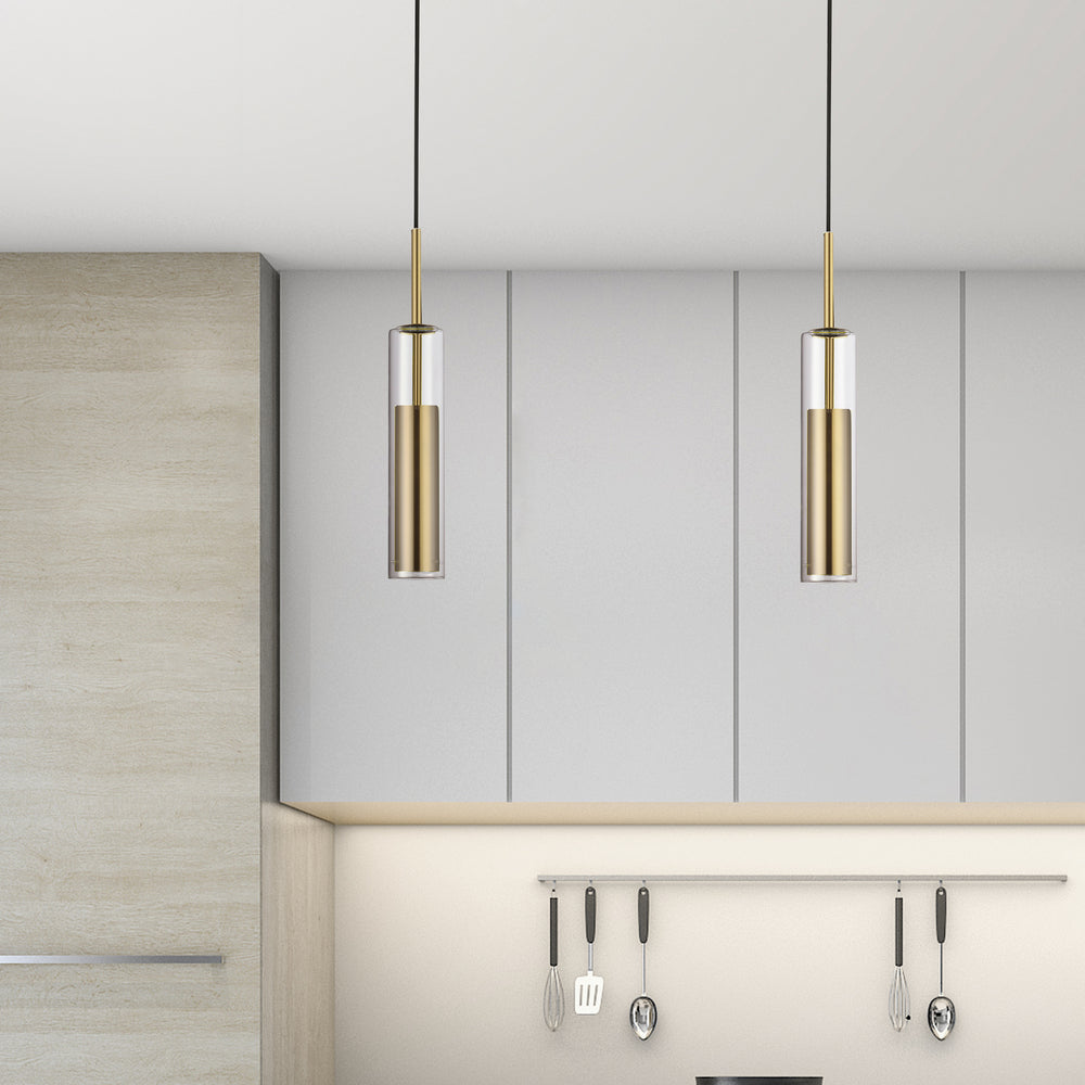 6W Pendant, Aged Brass Finish w/ CLR Glass