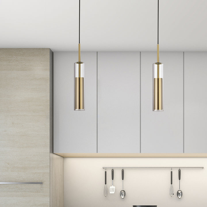 6W Pendant, Aged Brass Finish w/ CLR Glass