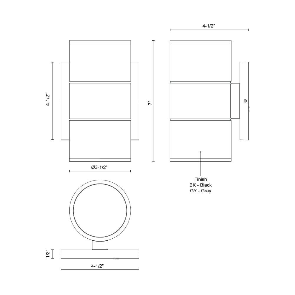 Lund 7-in Gray LED Exterior Wall Sconce