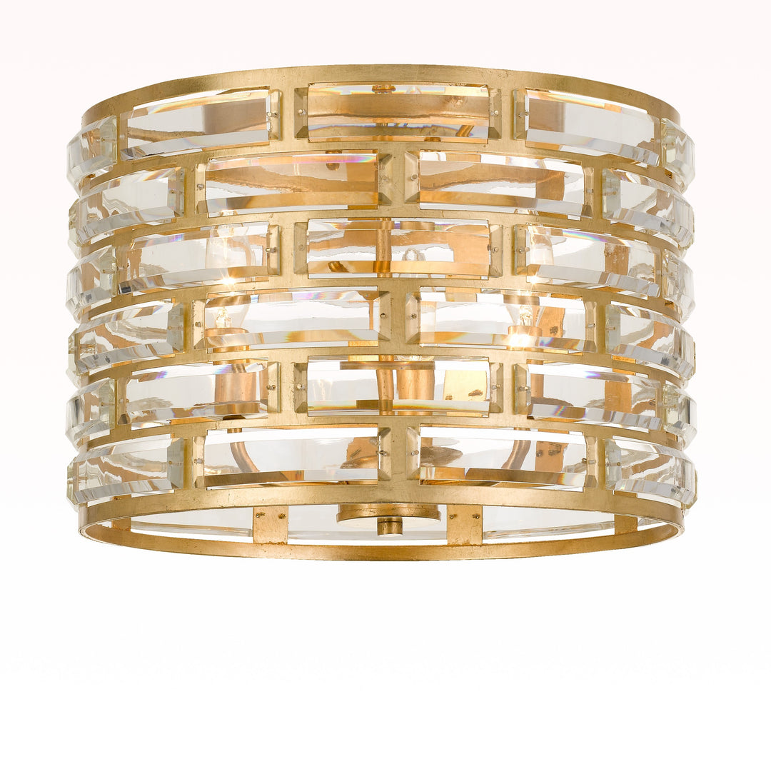 Meridian 3 Light Antique Gold Flush Mount