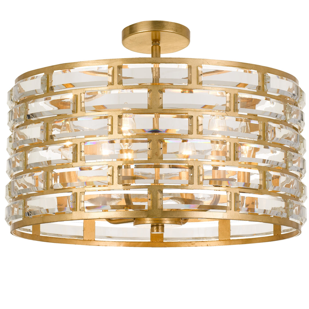 Meridian 6 Light Antique Gold Semi Flush Mount