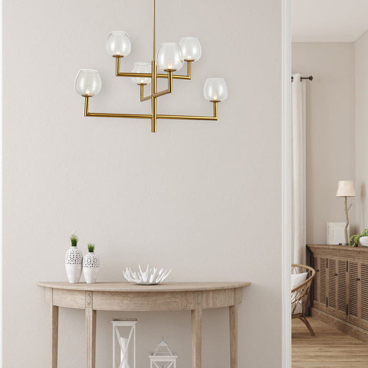 6LT Chandelier,  AGB w/ CLR Glass