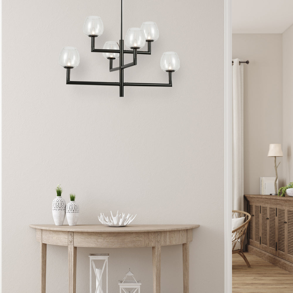 6LT Chandelier,  MB w/ CLR Glass
