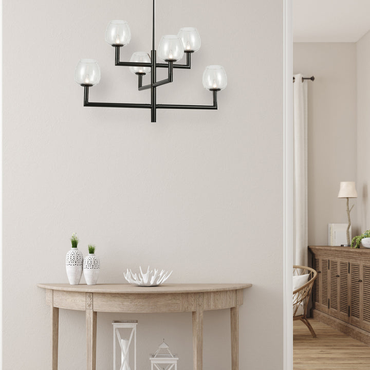 6LT Chandelier,  MB w/ CLR Glass