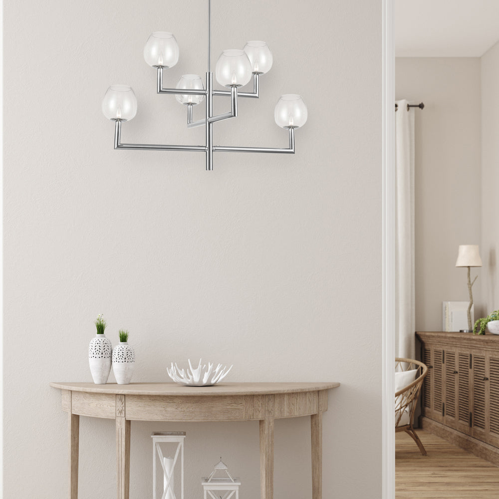 6LT Chandelier,  PC w/ CLR Glass