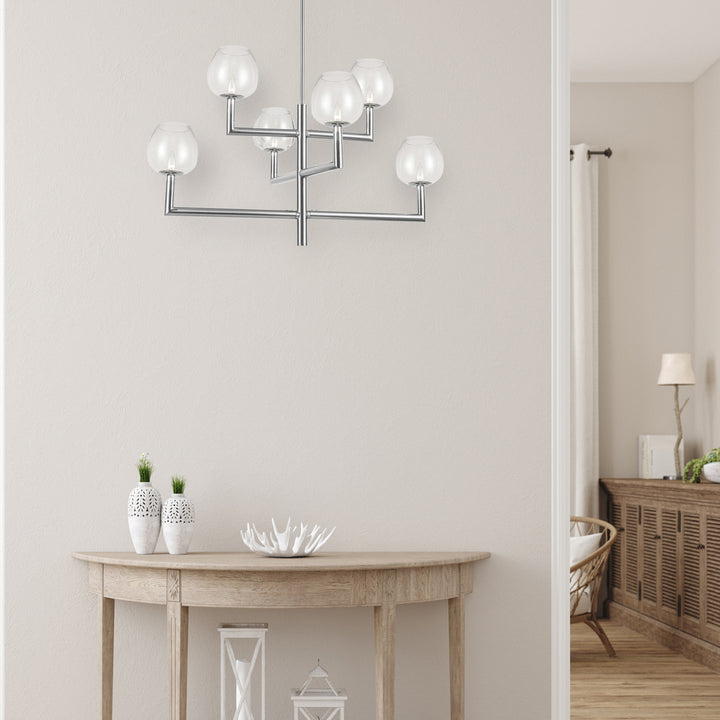 6LT Chandelier,  PC w/ CLR Glass