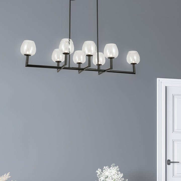 8LT Horiz Chandelier,  MB w/ CLR Glas