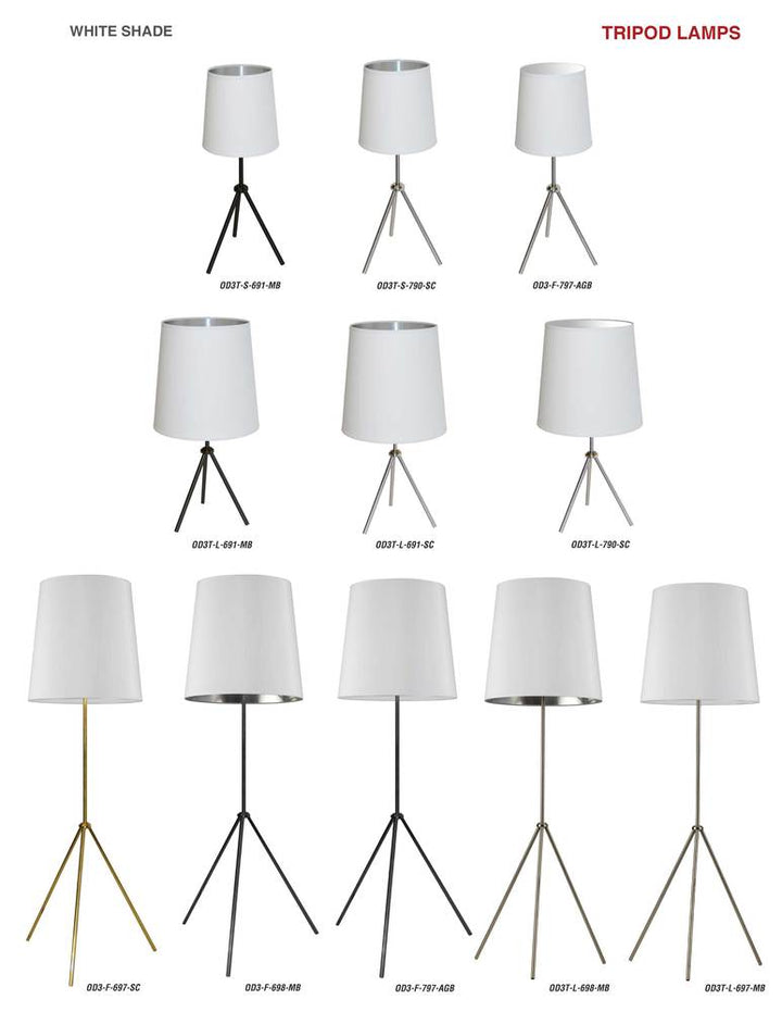 1LT 3 Leg Drum Table Fixture w/White Shade