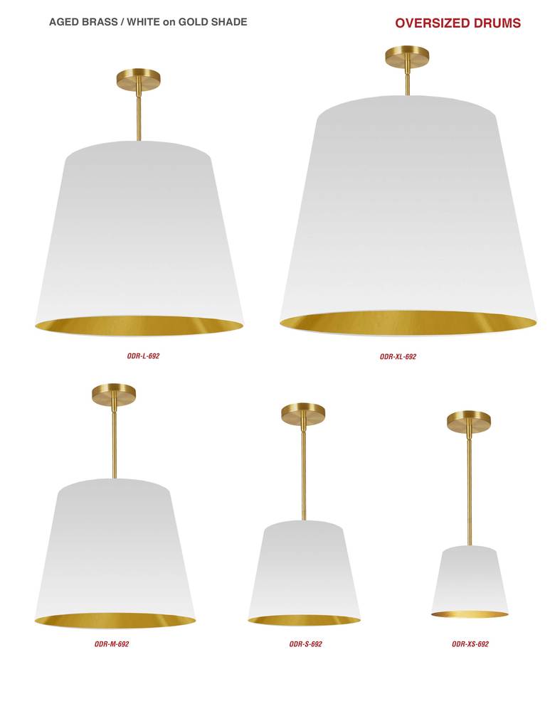 1LT Oversized Drum Pendant Large, WH/GLD Shade