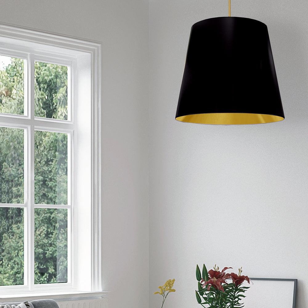 1LT Oversized Drum Pendant Large, BK/GLD Shade