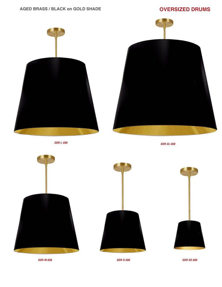 1LT Oversized Drum Pendant X-Small, BK/GLD Shade