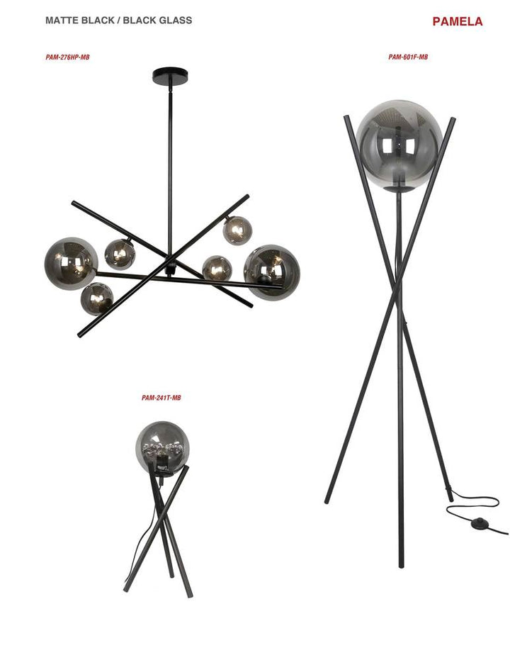 1LT Incand Floor Lamp Matte Black w/Smoked Glass