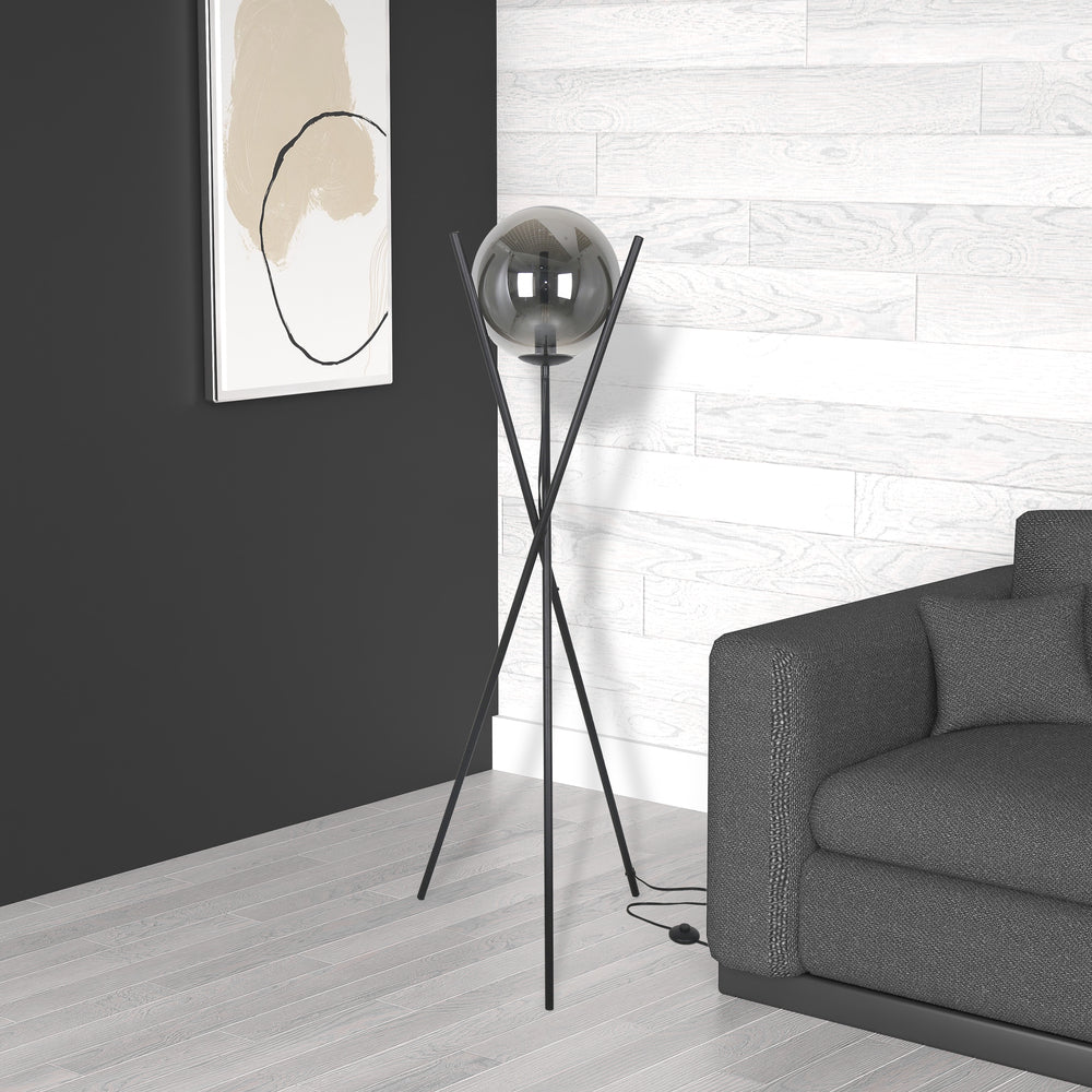 1LT Incand Floor Lamp Matte Black w/Smoked Glass