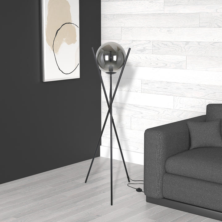 1LT Incand Floor Lamp Matte Black w/Smoked Glass